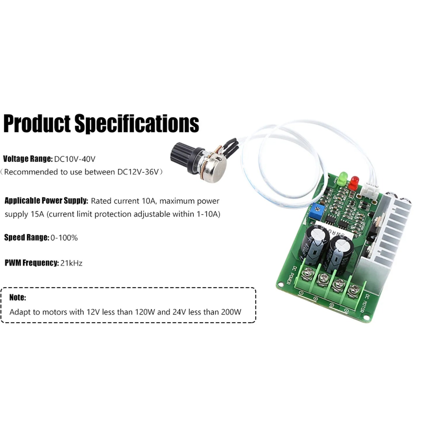 12V 24V 36V 15A PWM DC Motor Speed Controller Regulator Potentiometer