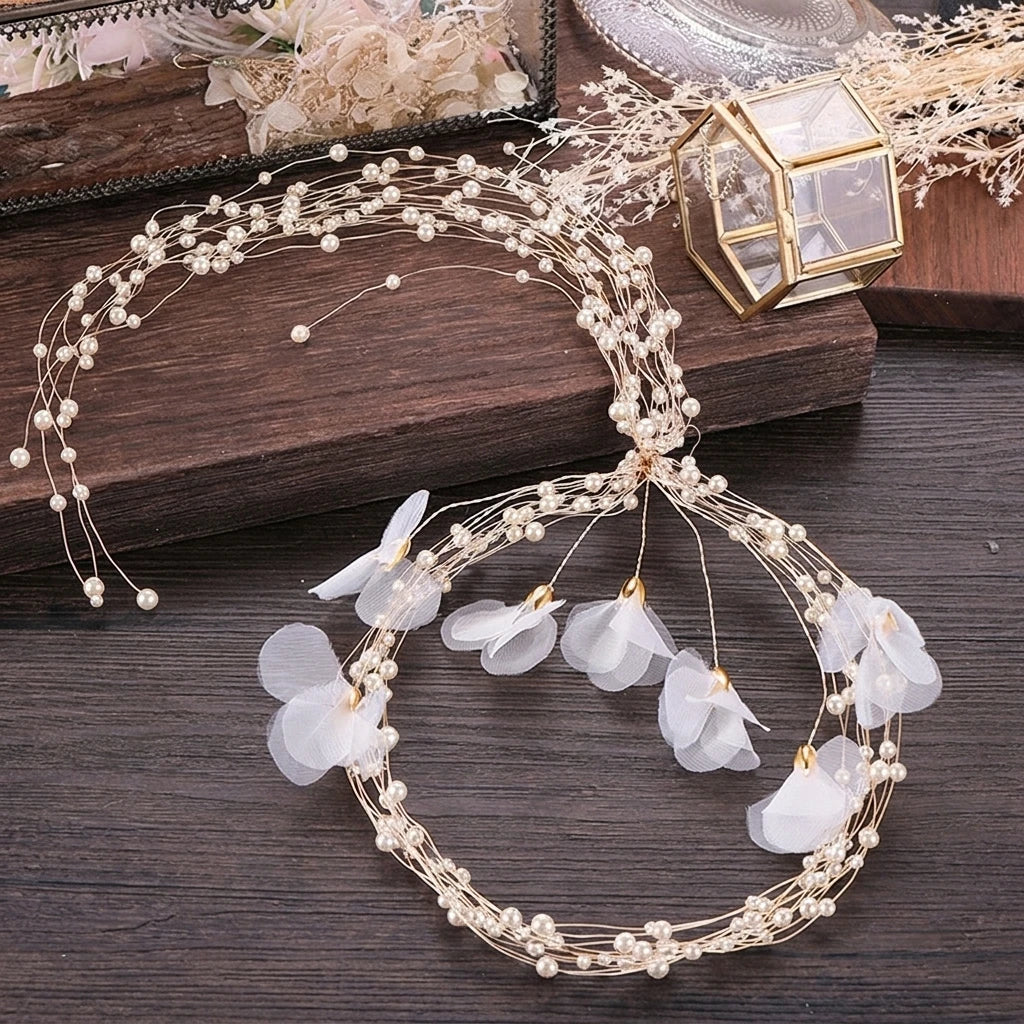 Multi Layer Pearl Headband With 40cm Fringe For Wedding Bridal Accessories Peaceful Pleasures Health and Wellness