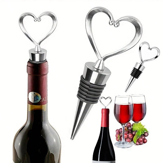 Heart Shape Wine Bottle Stoppers – Set of 4 | Silver & Champagne Wine Bottle Stopper Peaceful Pleasures Health and Wellness