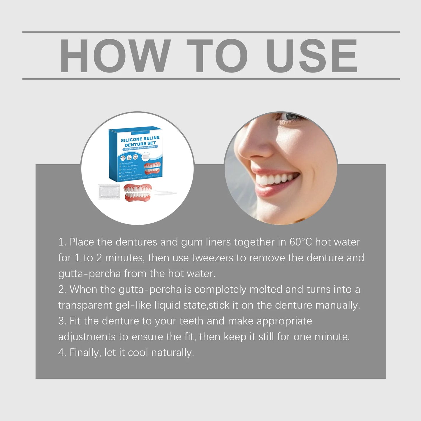 Silicone Reline Denture Set Perfect Fit Oral Repair Missing Broken Tooth High Durable Natural Appearance Portable Fake Teeth Kit Peaceful Pleasures Health and Wellness