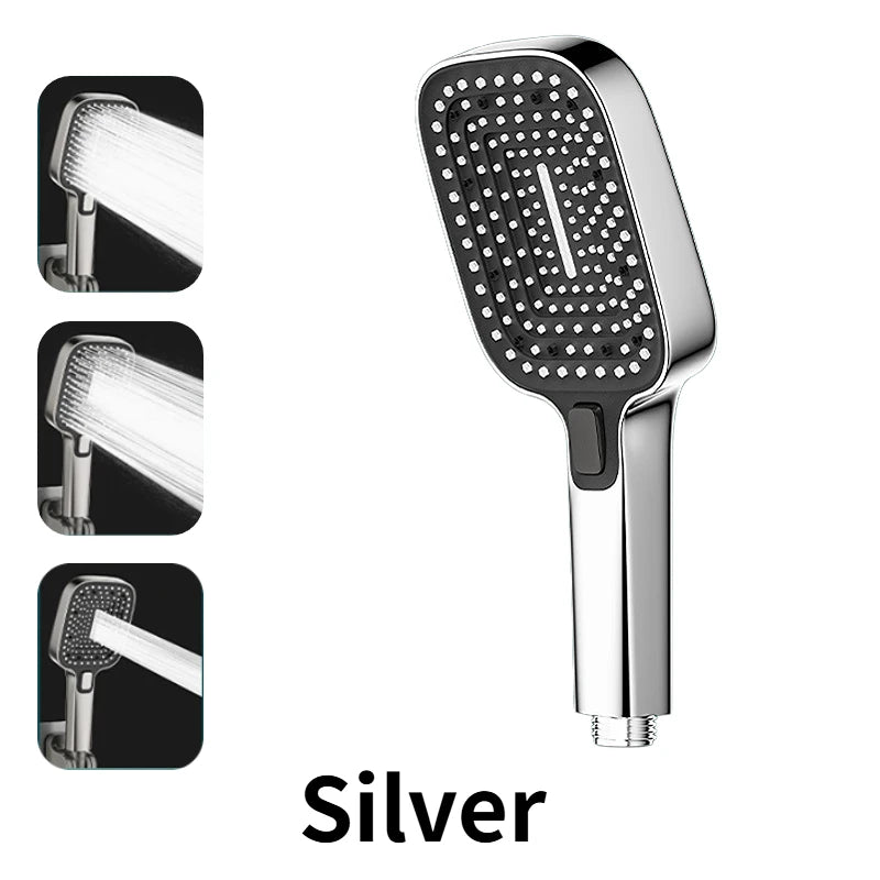 3 Mode Adjustable Shower Head Rainfall Shower Large Flow Showerhead High Pressure Water Saving Shower Mixer Bathroom Accessories Peaceful Pleasures Health and Wellness Silver