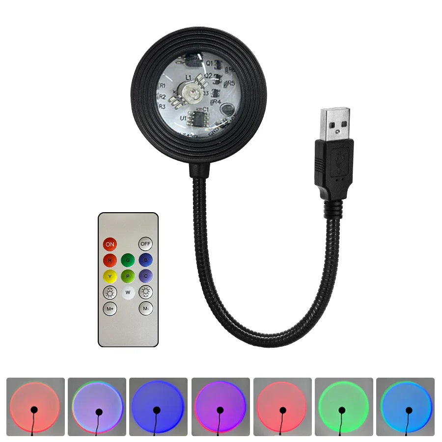USB Sunset Projector Night Light – Colorful Ambient Room Lamp