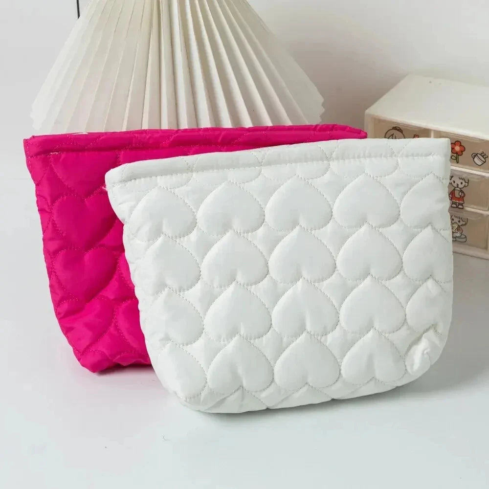 Fashion Korean Large Capacity Cosmetic Bag Women Soild Heart Quilting Handbag Portable Travel Lipstick Makeup Storage Bags Peaceful Pleasures Health and Wellness