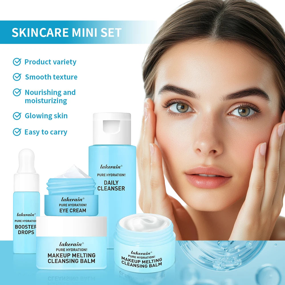 Travel Size Skincare Set Cleanser Makeup Remover Moisturiser & Eye Cream For Hydrating Skin Mini Sizes Kit Gift for Girl Woman Peaceful Pleasures Health and Wellness