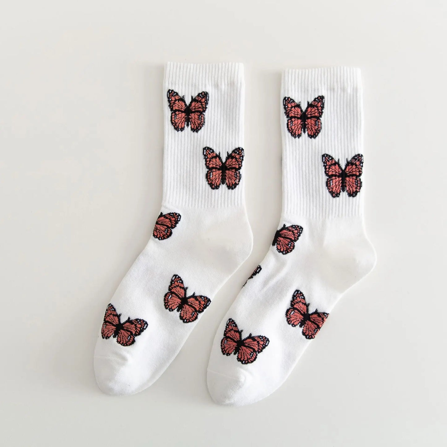New Lolita Butterfly Socks Women Streetwear Harajuku Crew Women Cotton Sock white black Fashion Kawaii Hip Hop Cow JK Socks Cool Peaceful Pleasures Health and Wellness One Size White Red