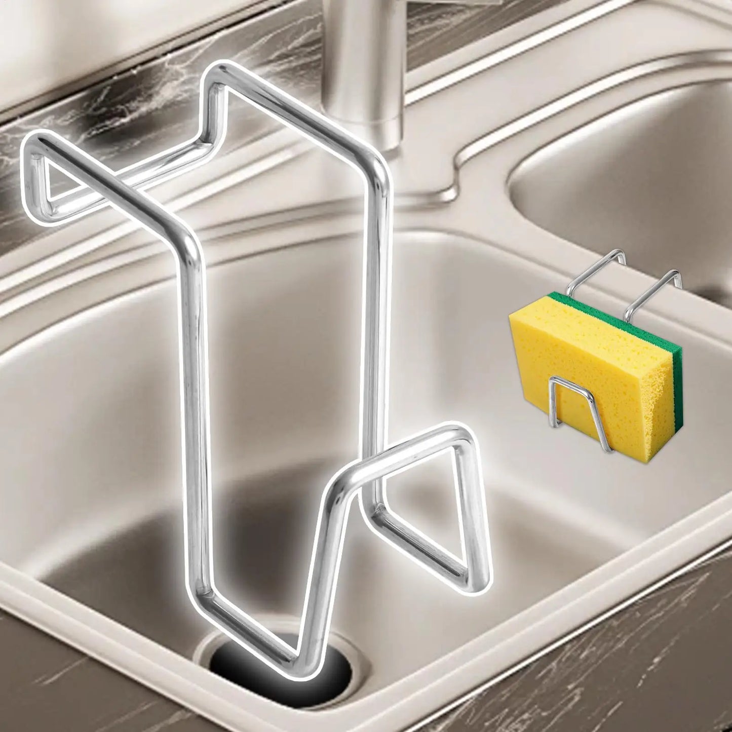 Stainless Steel Sink Sponge Rack & Soap Drainer Organizer