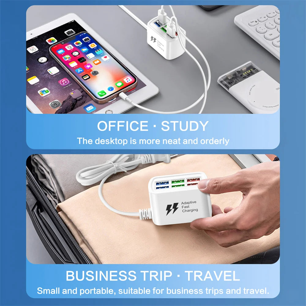 6-in-1 Power Strip USB Hub Desktop Charging Station 1m Cord
