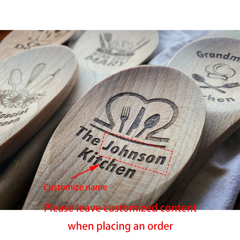 Custom Engraved Wooden Spoon | Personalized Kitchen Gift Engraved Kitchen Utensil Peaceful Pleasures Health and Wellness BCustom Spoon 1Pcs 30x5cm