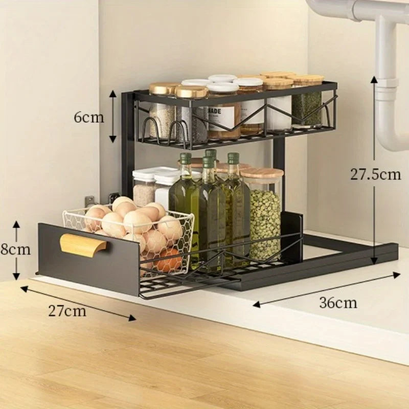 2-Tier Sliding Under Sink Organizer | Rustproof Cabinet Storage