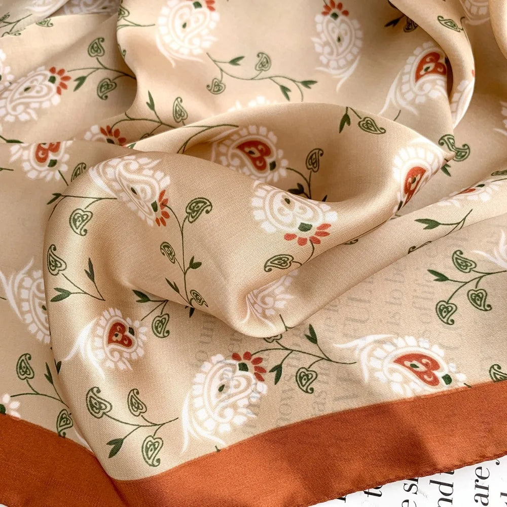Women's Printed Square Scarf 70x70cm – Silk-Feel Shawl & Wrap
