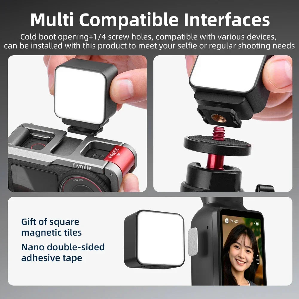 Portable Three-Level Magnetic LED Fill Light for DJI Osmo Pocket 3 Dimming Brightness Photography Lighting Light Accessories Peaceful Pleasures Health and Wellness