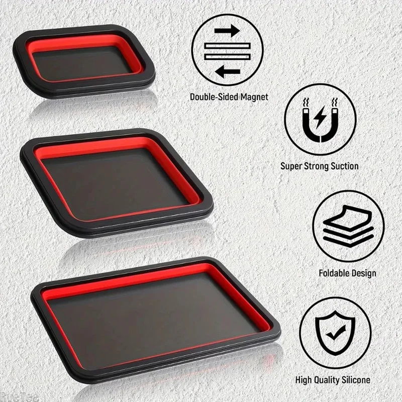 3pcs Collapsible Magnetic Parts Tray Dish Flexible Silicone Repair Bowl Set Strong Magnet Screw Nut Bolt Holder for Auto Tool Peaceful Pleasures Health and Wellness