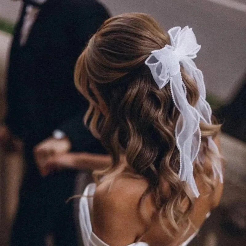 Beaded White Bow Bridal Hair Accessory | Wedding & Bride Gift Bridal Hair Accessory Peaceful Pleasures Health and Wellness
