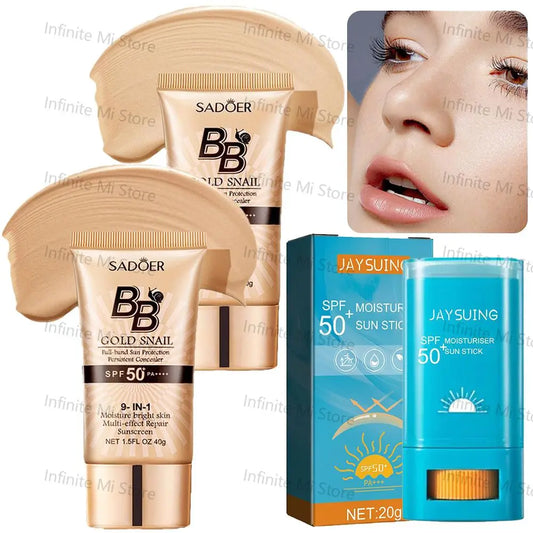 Gold Snail Sunscreen BB Cream Protector Facial Sun Block SPF50 BB Cream Isolation Lotion Concealer Facial Moisturizer Peaceful Pleasures Health and Wellness