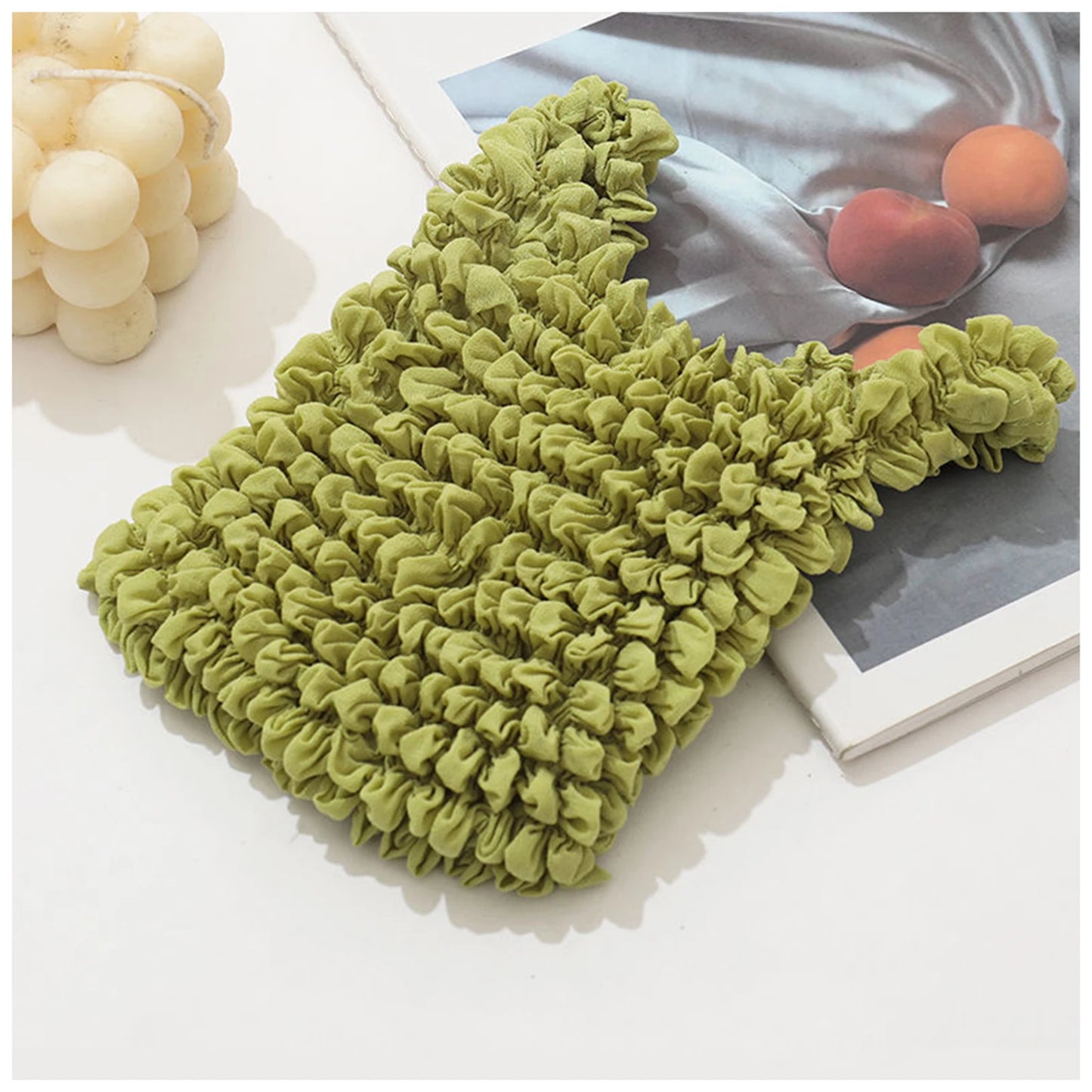 Fold Pleated Flexible Stretch Mini Bag Mini Bag Large Capacity Bubble Elastic Portable Shopping Handbag Tote Peaceful Pleasures Health and Wellness green