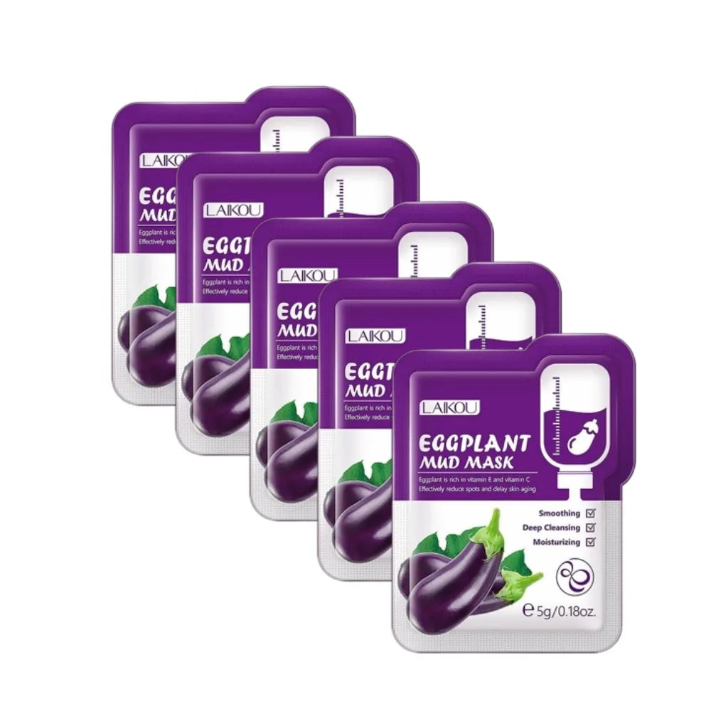 LAIKOU Mud Mask Deep Cleansing Remove Acne Oil Control Mask Hydrating Smooting Face Skin Balance Skin Tone Mud Mask for Women Peaceful Pleasures Health and Wellness eggplant 5pcs