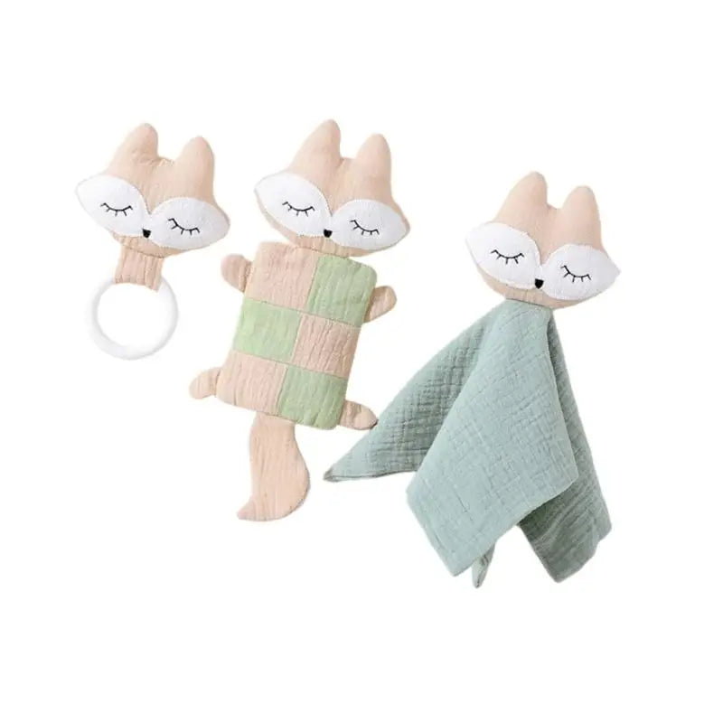 Baby Soothing Towel Set 3pcs | Cartoon Animal Comforting Blanket