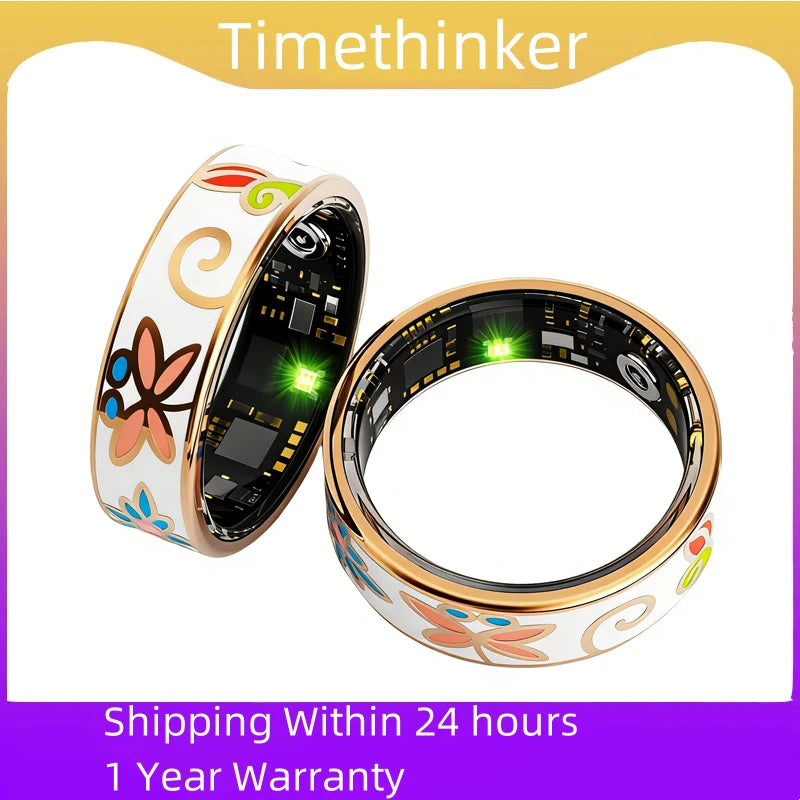 R18 Smart Ring Color Enamels Women Female Stainless Steel Intelligent Finger Ring IP68 Waterproof Smartring Fitness Tracker Peaceful Pleasures Health and Wellness