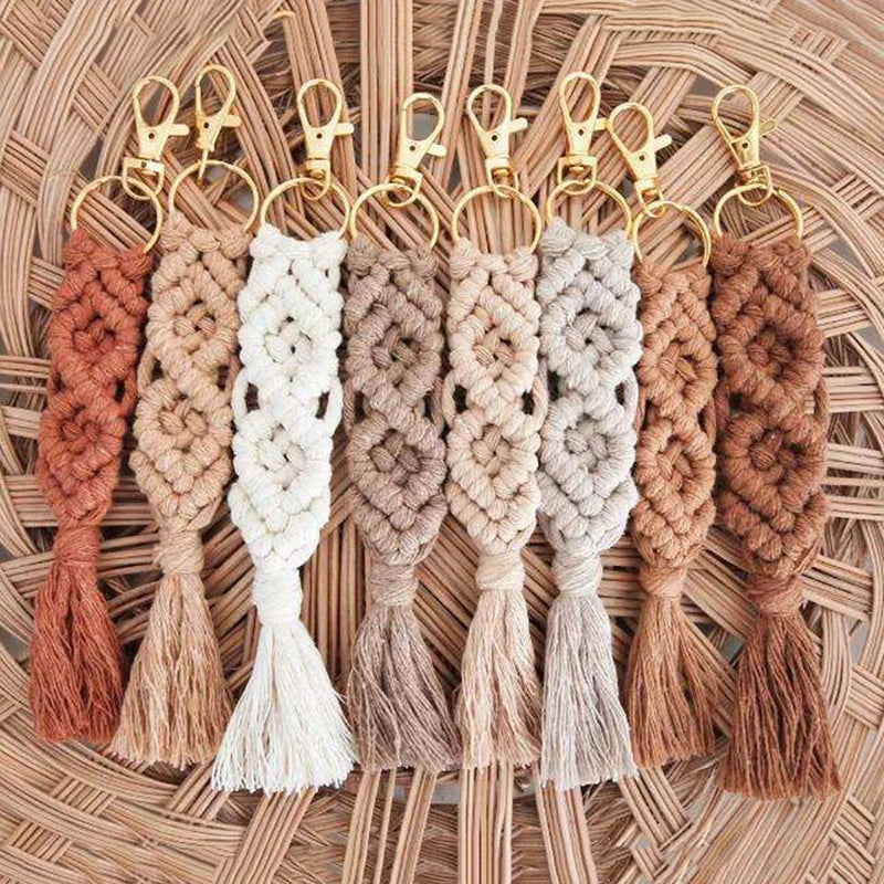 Boho Macrame Braided Keychain Wristlet Bracelet Key Fob Strap