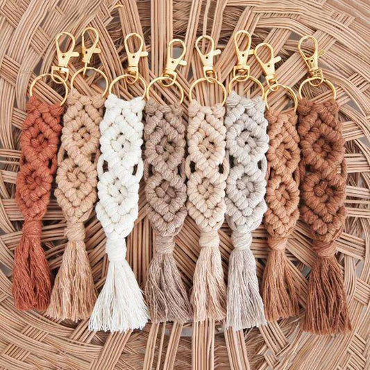 Boho Macrame Braided Keychain Wristlet Bracelet Key Fob Strap Boho Keychain Wristlet Peaceful Pleasures Health and Wellness