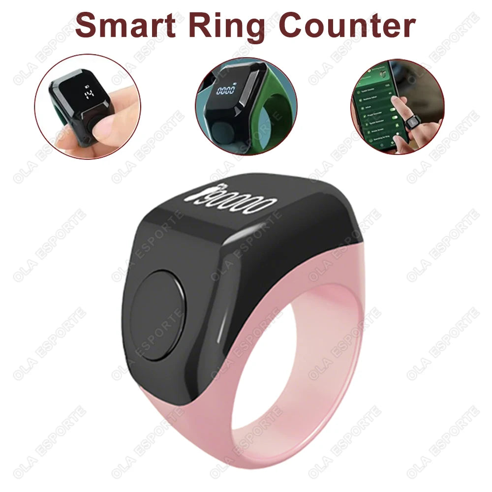 Smart APP Ring Counter Portable Digital Display Counter Bluetooth Counting Ring Time Reminder Wearable Tasbih Zikr Ring Misbah Peaceful Pleasures Health and Wellness Pink 18