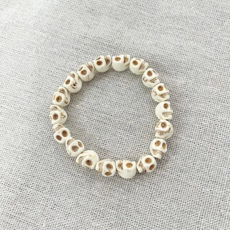 Punk Skull Beaded Bracelet | Gothic Unisex Skeleton Bangle