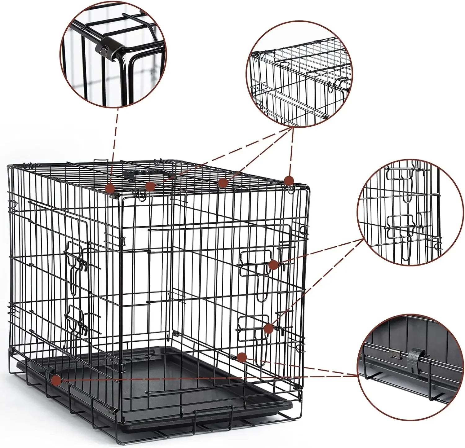 Collapsible Double Door Dog Crate for Small Medium Dogs, Indoor Kennel with Removable Tray and Cover (Brown, 30x19x21 Inches) Peaceful Pleasures Health and Wellness
