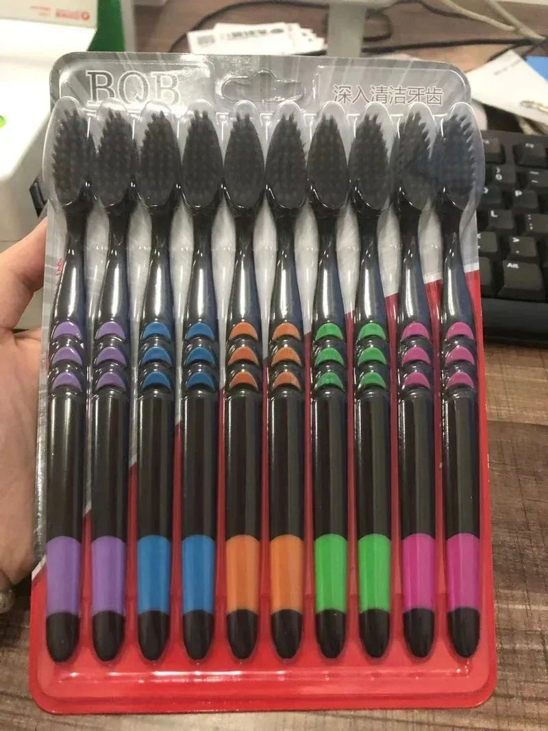 10 PCS Soft-Bristle Toothbrush Bamboo Charcoal Antibacterial Oral Hygiene Care Deep Cleaning Portable Travel Eco Friendly Peaceful Pleasures Health and Wellness