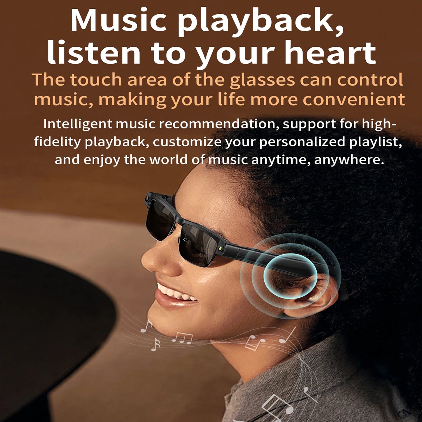 AI Smart Translate Sunglasses Bluetooth Call Music Real-time Simultaneous Interpretation Voice Assistant Control Smart Glasses Peaceful Pleasures Health and Wellness
