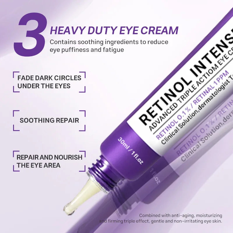Retinol Intense Advanced Triple Action Eye Cream Anti Aging for Fine Lines – Brightens Dark Circles and Face Serum Set For Skin Peaceful Pleasures Health and Wellness