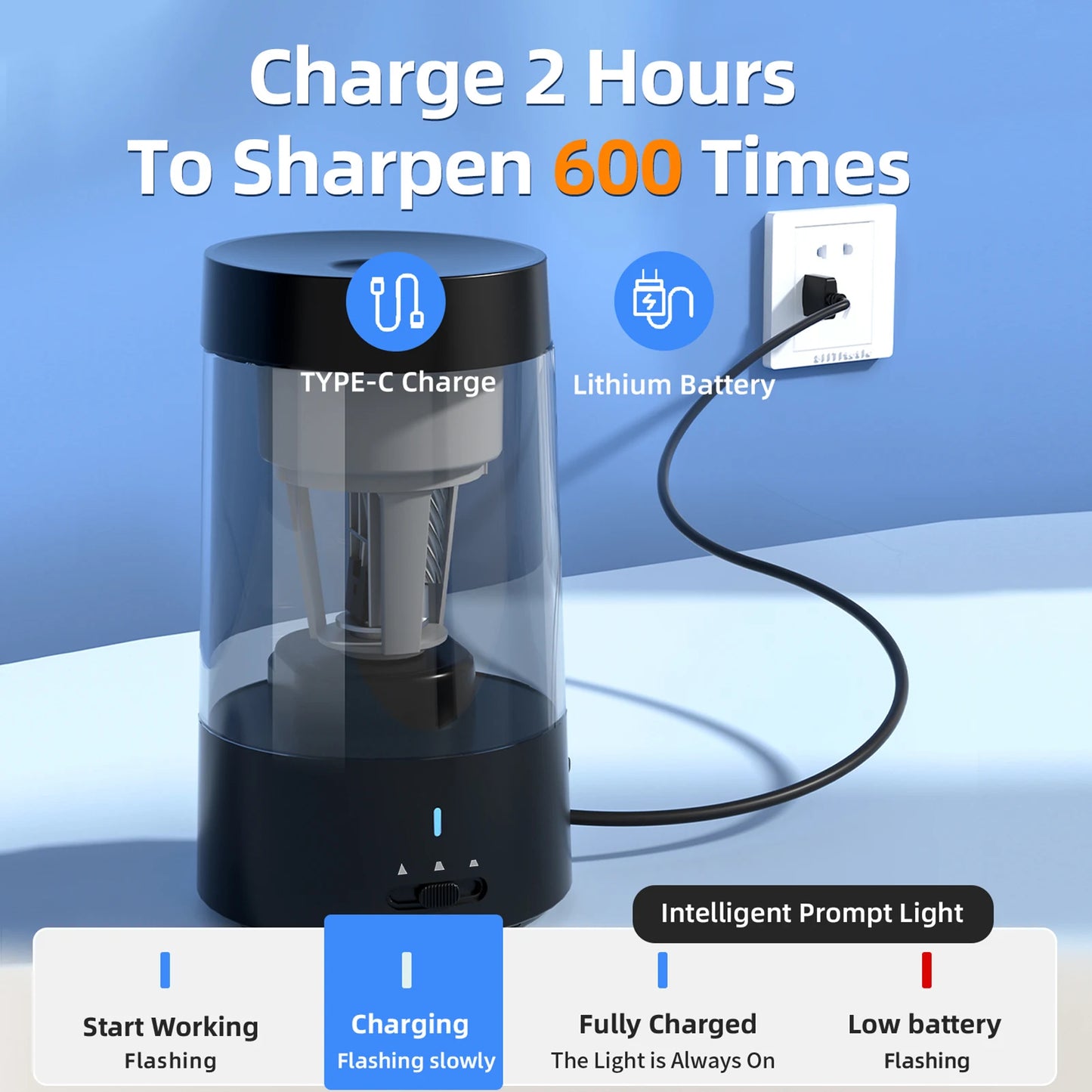 Automatic Electric Pencil Sharpener Portable Battery Powered 6
