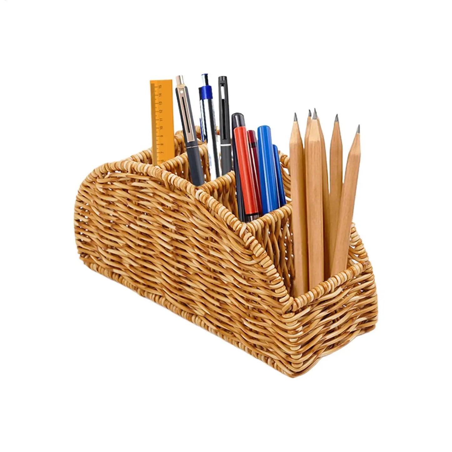Woven 4-Slot Remote Control Holder | Boho Desktop Organizer