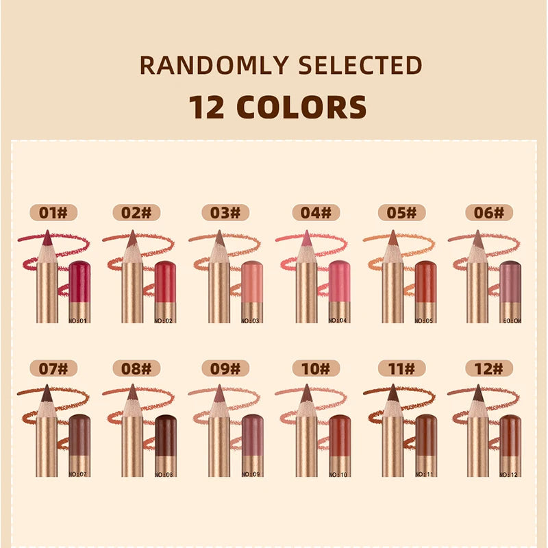 12 Colors Lip Liner Set Highlights The Color Not Easy To Smudge Lasting Non-stick Cup Golden Tube Waterproof Lip Liner Women's M Peaceful Pleasures Health and Wellness