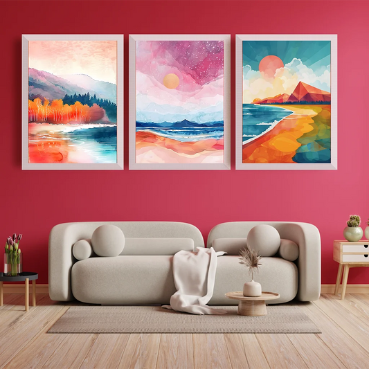 Watercolor Coastal Mountain Canvas Wall Art | Landscape Print Canvas Wall Art Peaceful Pleasures Health and Wellness