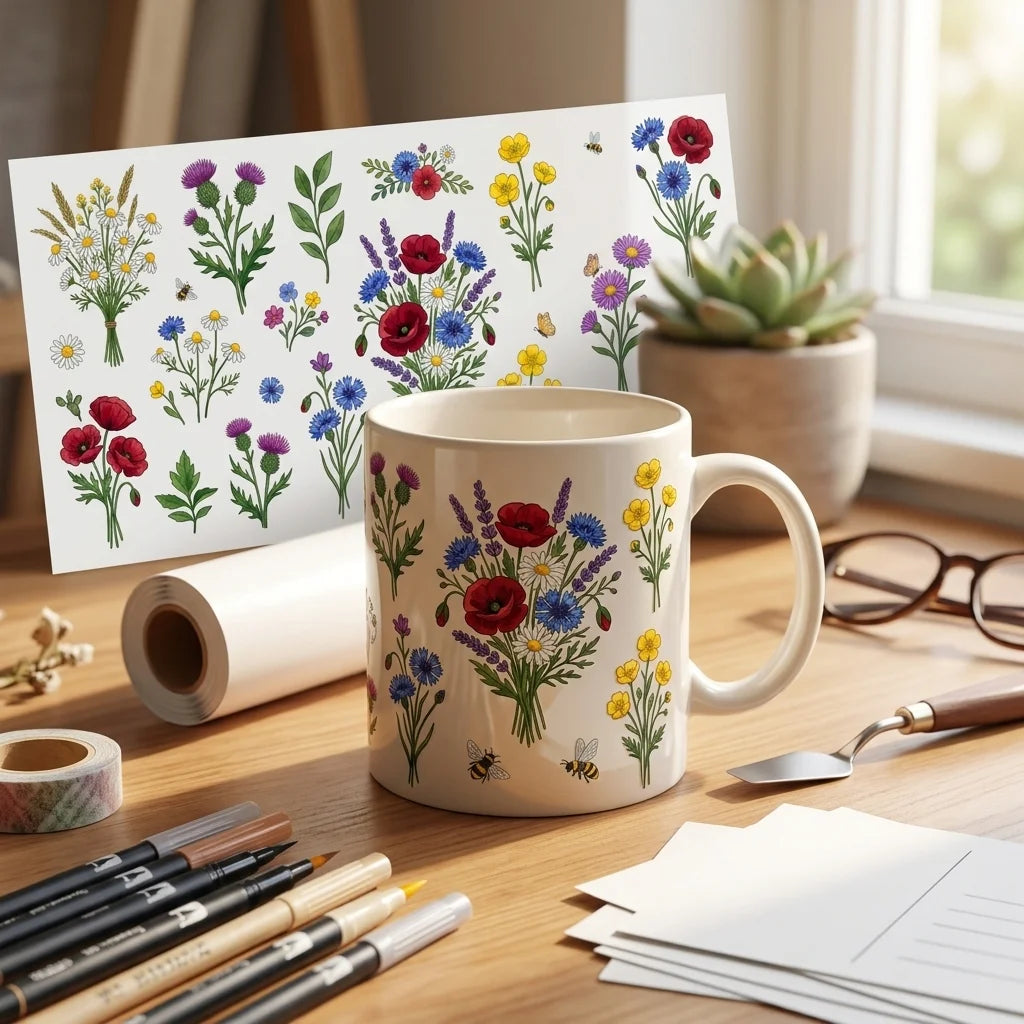 Wildflower Floral Sticker Sheet – Daisy Poppy Lavender Decals
