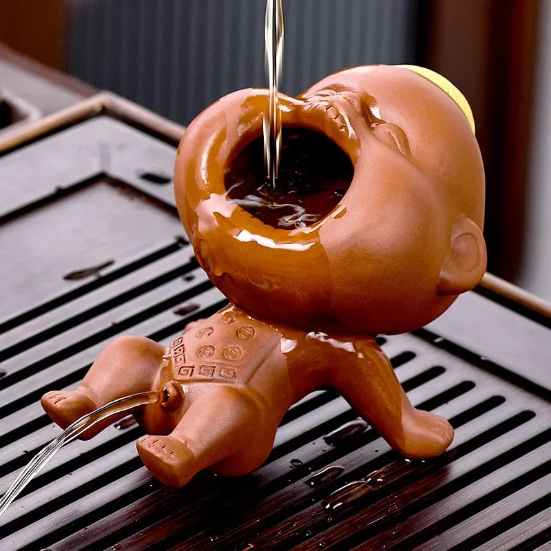 Creative Purple Clay Urinating Boy Tea Pet Fun Peeing Doll Multifunctional Home Tea Tray Kung Fu Tea Set Unique Gift Decor Peaceful Pleasures Health and Wellness