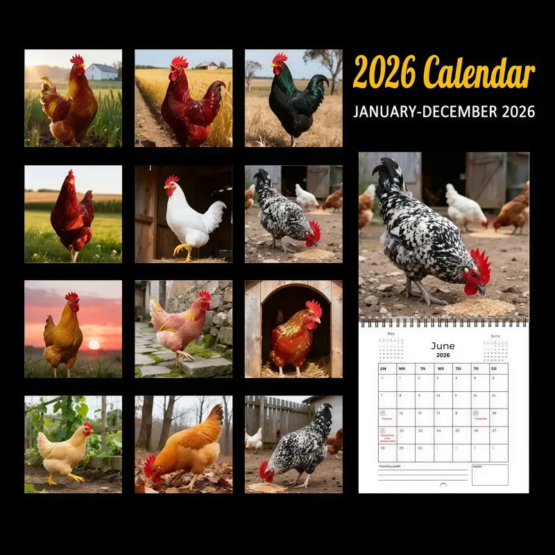 2026 Year Fun Rooster Calendar, Thick Spiral Bound Edition, Perfect for Daily Planning & Organizing, High-Quality Paper Material Peaceful Pleasures Health and Wellness