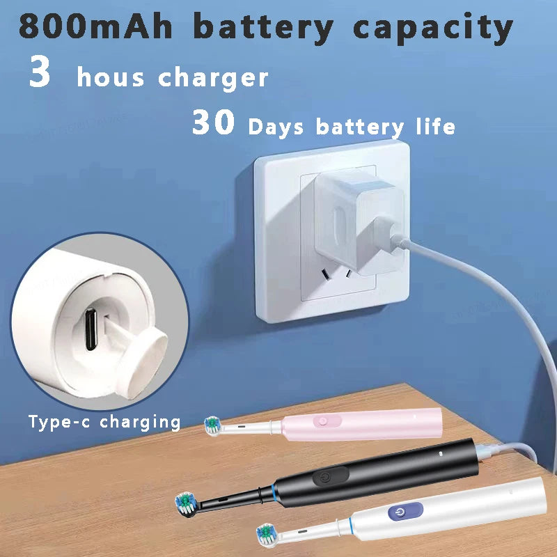 New model: Rotating Round Head Electric Toothbrush, Fully Automatic Sonic Wave Technology, Waterproof, Soft Bristles, Smart Magn Peaceful Pleasures Health and Wellness