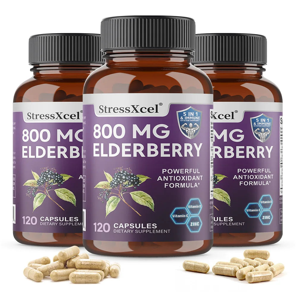 Elderberry 800mg Capsules – Immune Support with Vitamin C, D & Zinc