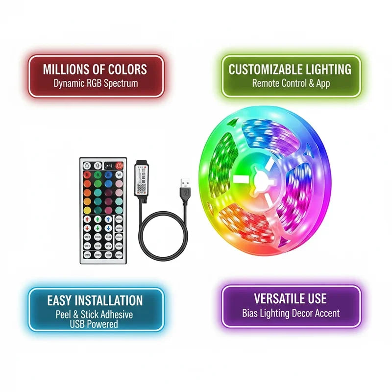 RUNTOIN RGB LED Strip Lights 5V – App & Remote Control