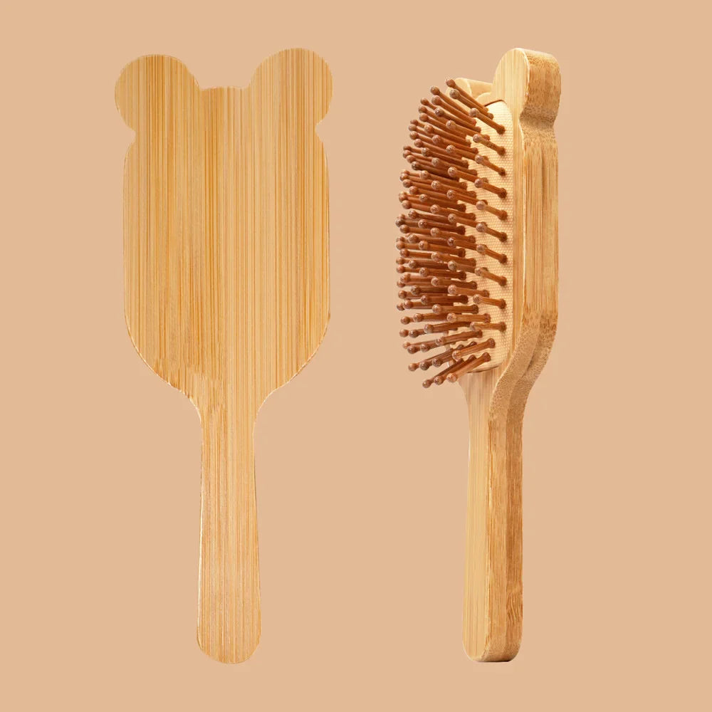 Cute Animal-Ear Bamboo Air Cushion Hairbrush | Wide-Tooth Comb