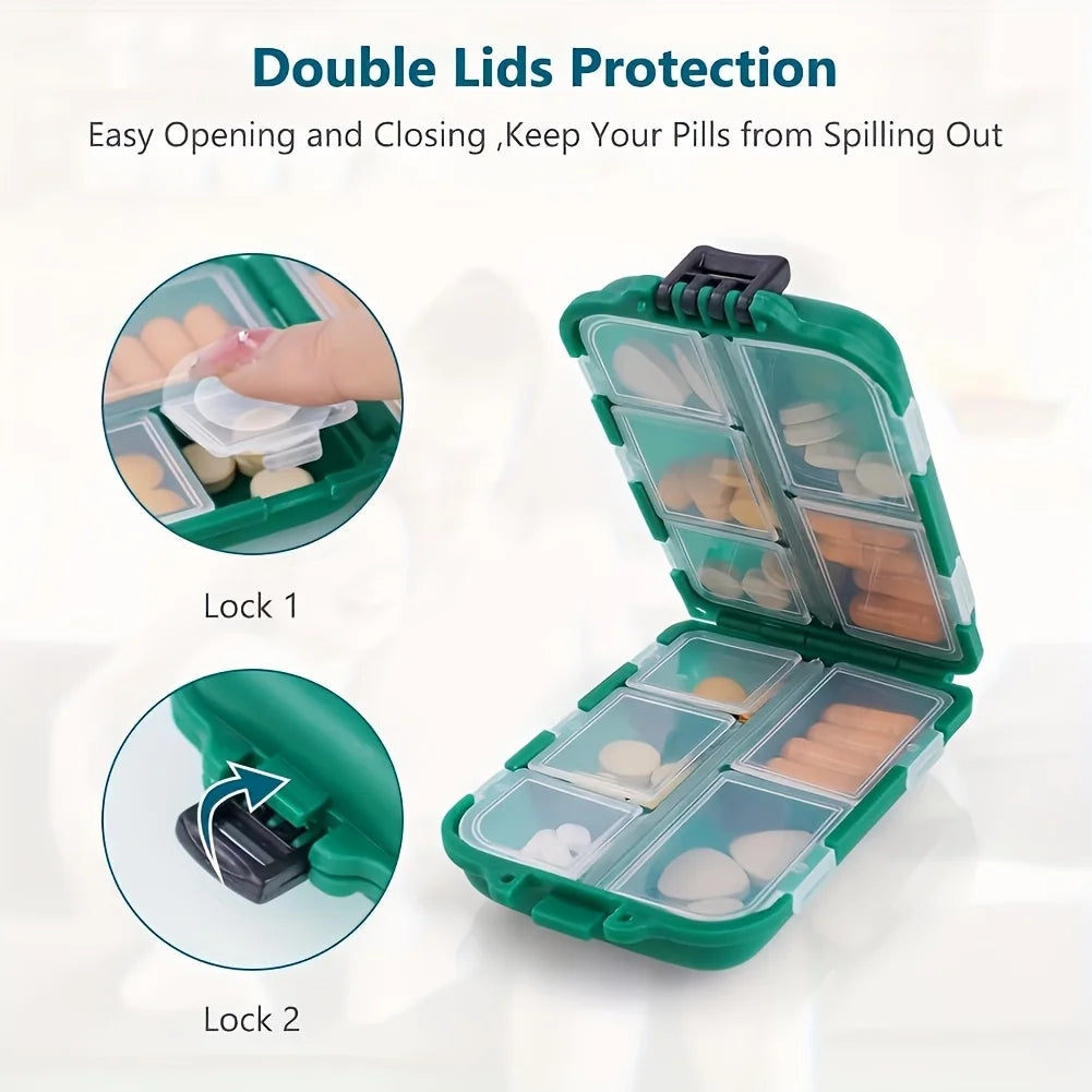 10-Compartment Pill Box – Moisture-Proof Travel Medicine Organizer Pill Organizer Case Peaceful Pleasures Health and Wellness