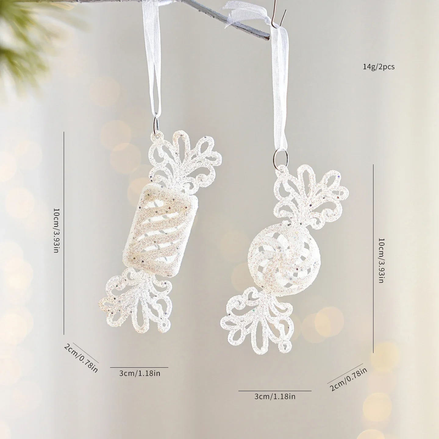 White Christmas Tree Hanging Ornaments – Candy, Chime & Wreath