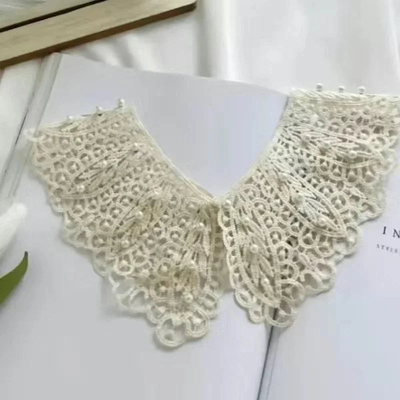 Detachable Lace Doll Collar with Pearl Shoulder Decoration