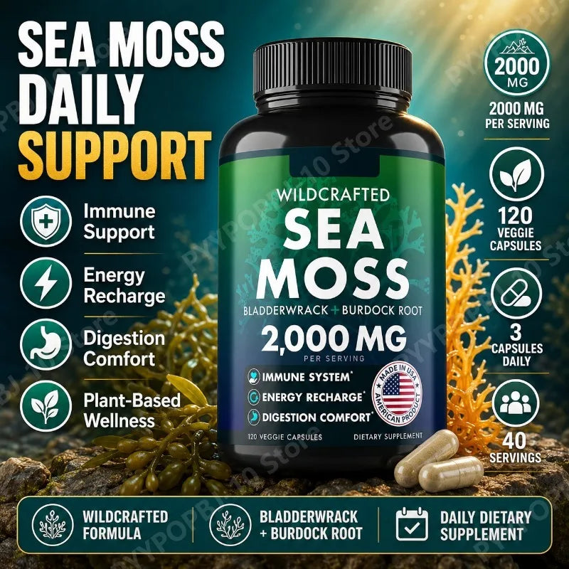 Wildcrafted Sea Moss Capsules | Bladderwrack & Burdock 2000mg