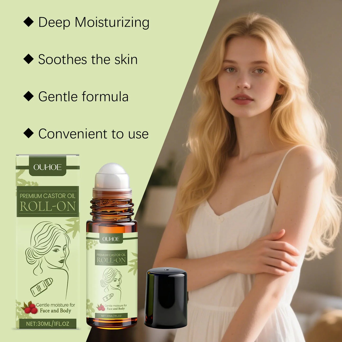 Castor Oil Roll-On | Nourishing Hydrating Skin Moisturizer 30ml