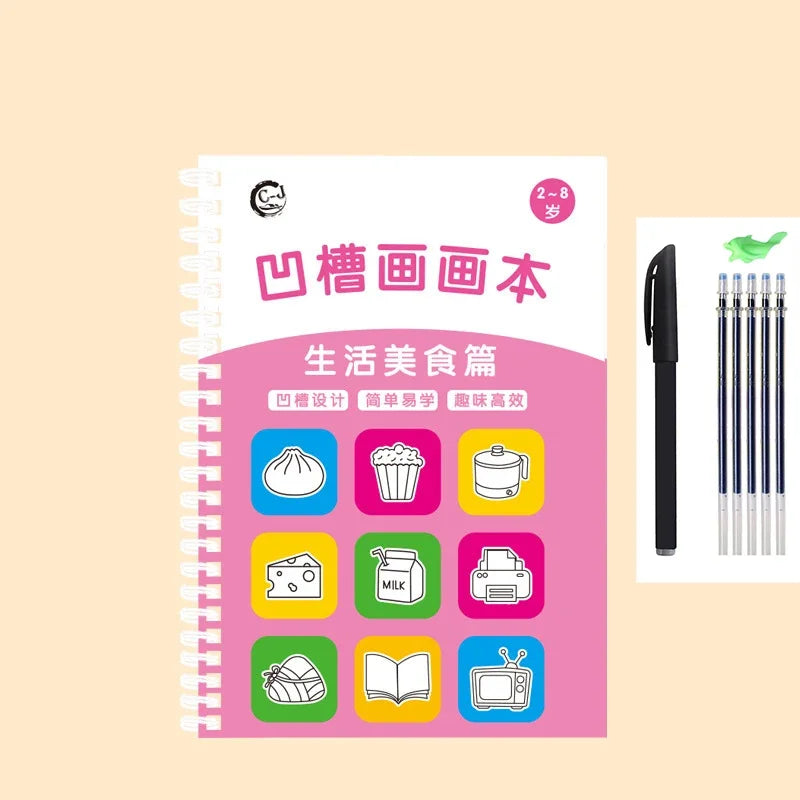 Magic Writing&drawing Practice Book Kids 3D Tracing Workbook Stencil