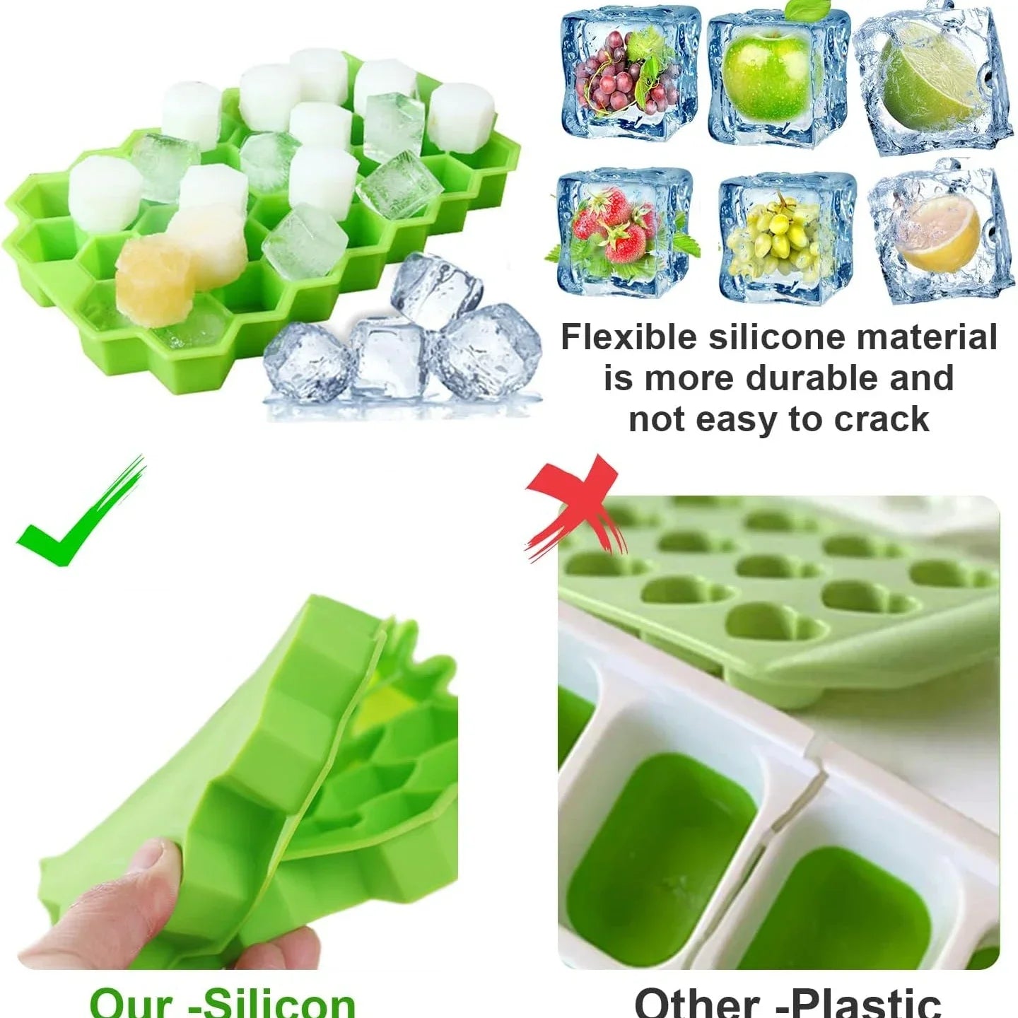 Silicone Honeycomb Ice Cube Tray – 37 Hexagonal Molds