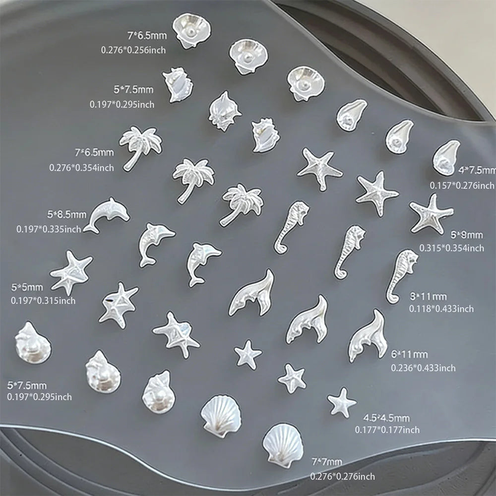 50pcs Ocean Series Nails Charms 3D Resin White Pearl Shell Star Dolphin Rhinestones Jewelry Flash Nail Art Decorations Accessory Peaceful Pleasures Health and Wellness