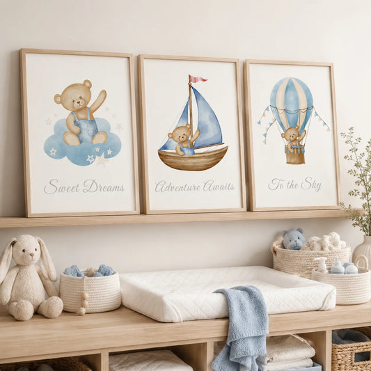 Teddy Bear Nursery Canvas Wall Art | Nordic Kids Room Print Canvas Wall Art Peaceful Pleasures Health and Wellness